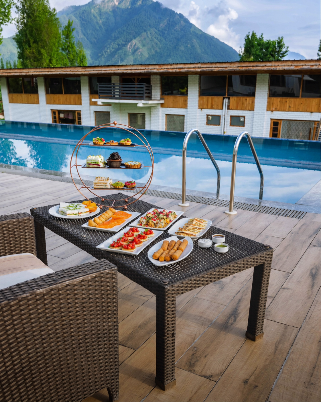 Luxurious Mountain Resort Poolside Tea